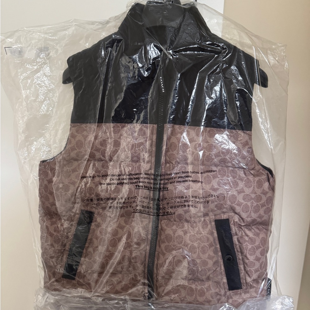 Coach Black and Brown Vest with Glossy and Textured Finish